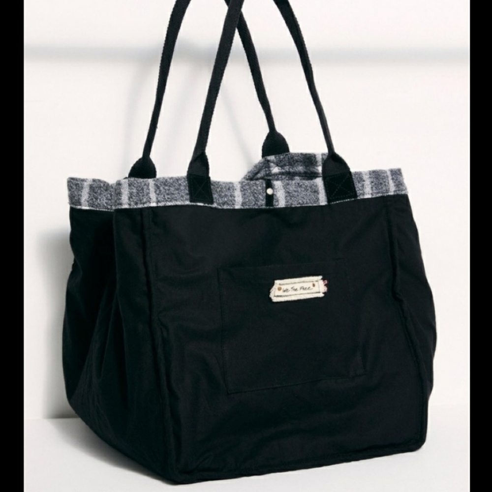 Free People Gray Plaid Tote Bag - Picture 2 of 4